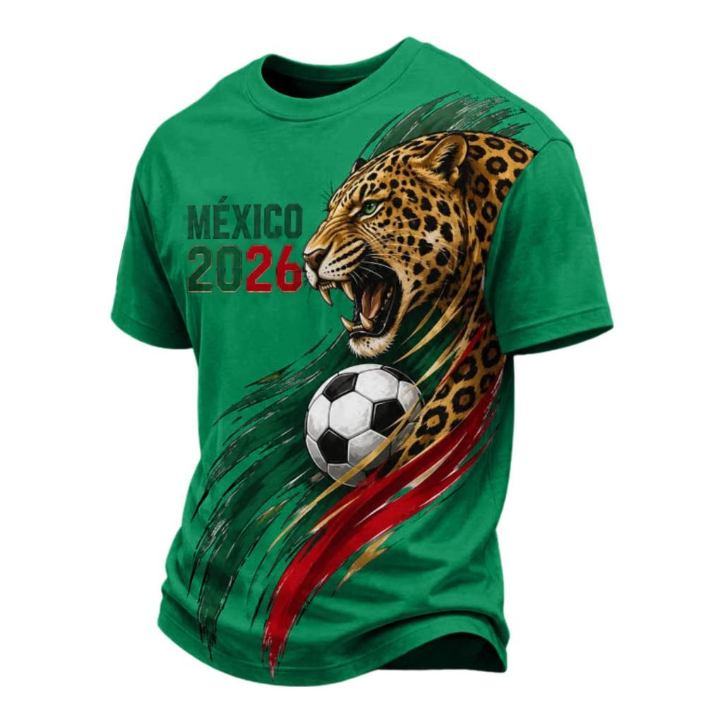 Men's Casual V Neck Short Sleeve Breathable T Shirt Soccer Graphic Print Mexico 2026 Lettering Design