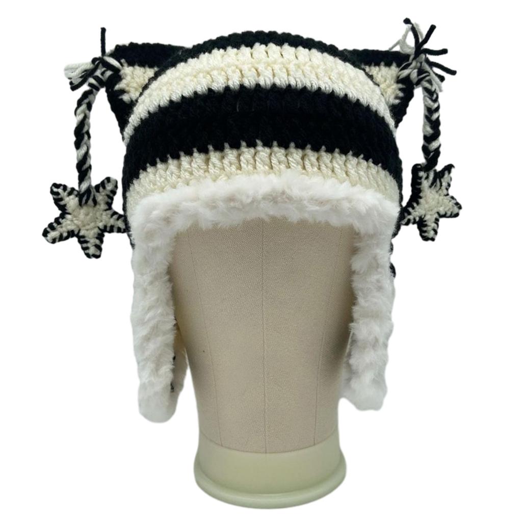 Cartoon Kitten Hat Girls Headgear for Outdoors Activities Skiing with Mini Ears Crocheted Beanie for Skiing Camping