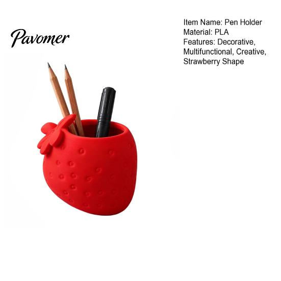 PLA Aesthetic Desk Accessories 3D Printed Strawberry Pen Holder, Creative Desktop Organizer for Pencils and Makeup Realistic Fruit Shaped Storage