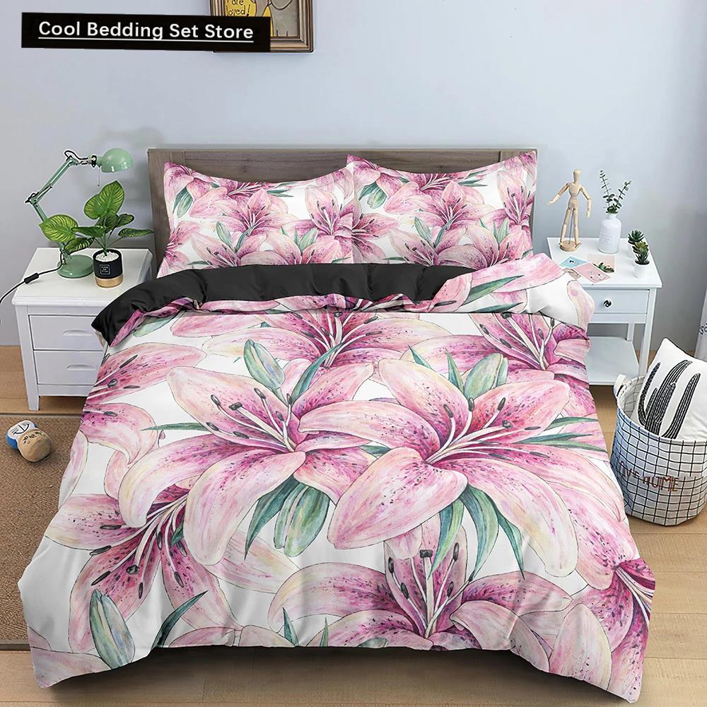 Comforter Flowers King Queen 3D Colorful Floral Printed Polyester Bedding Set For Teens Adults Women Leaves Soft