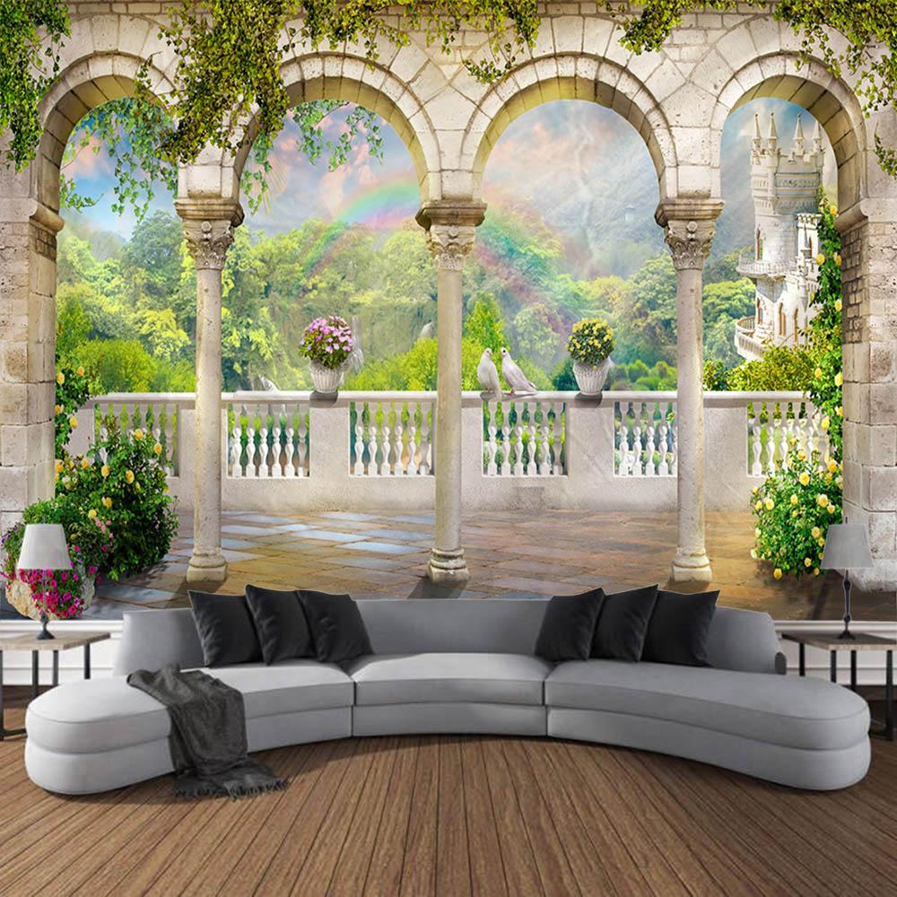 3D Landscape Tapestry, European Balcony, Aesthetic Home Art Decoration, Wall Hanging, Bedroom Living Room Background Poster