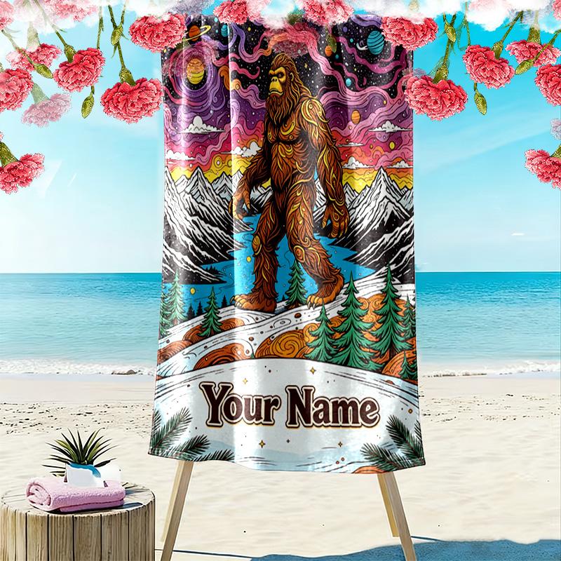 Name Custom Bigfoot Print Beach Towel, Large Soft Quick Dry Towel for Beach Camping Swimming