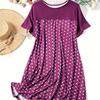 Damen Pyjama Kleid kurzärmelig Rundhals gepunktet Bequemes Kleid