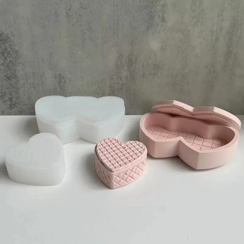 Herzförmige Schmuckaufbewahrungsschale Gipsformen Liebesgitter Aufbewahrungsbox Silikonform Valentinstag Küche Backen Schokoladenform