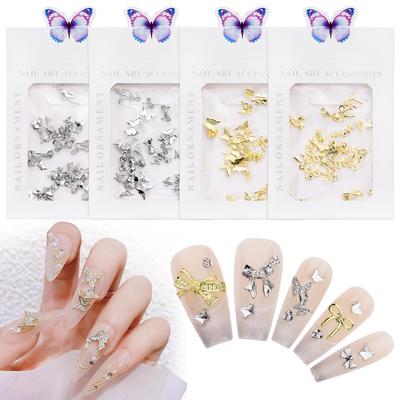 Nail Art Jewelry Mixed Metal Bow Nail Art Jewelry Gold And Silver Nail Decoration Alloy Three-Dimensional Diy Jewelry