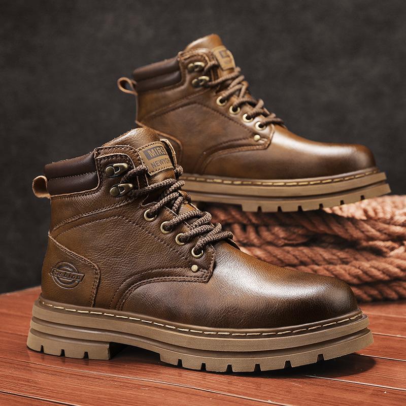 Foreign Trade Hot-selling Couple Models 2025 Autumn New Leather Thick-soled Outdoor Leisure Heightening Thick-soled Martin Boots