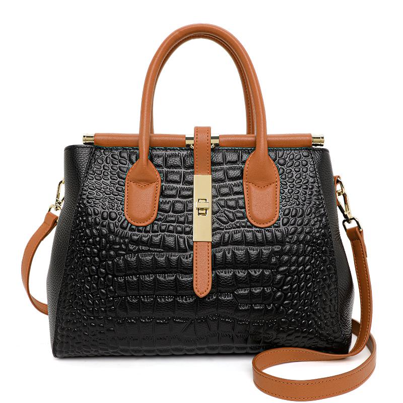 

Aidrani Light Luxury Crocodile Pattern Genuine Leather Women s Handbag Large Capacity Contrast Leather Briefcase