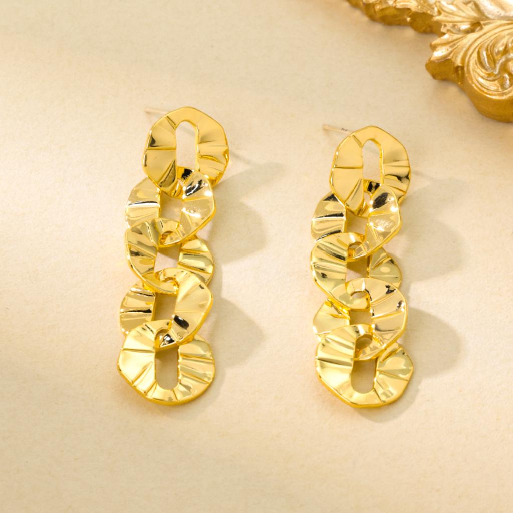 Round Earrings Exquisite Long Tassel Women's Metal Retro Ins Style Color Preservation Electroplating Personalized Light Luxury