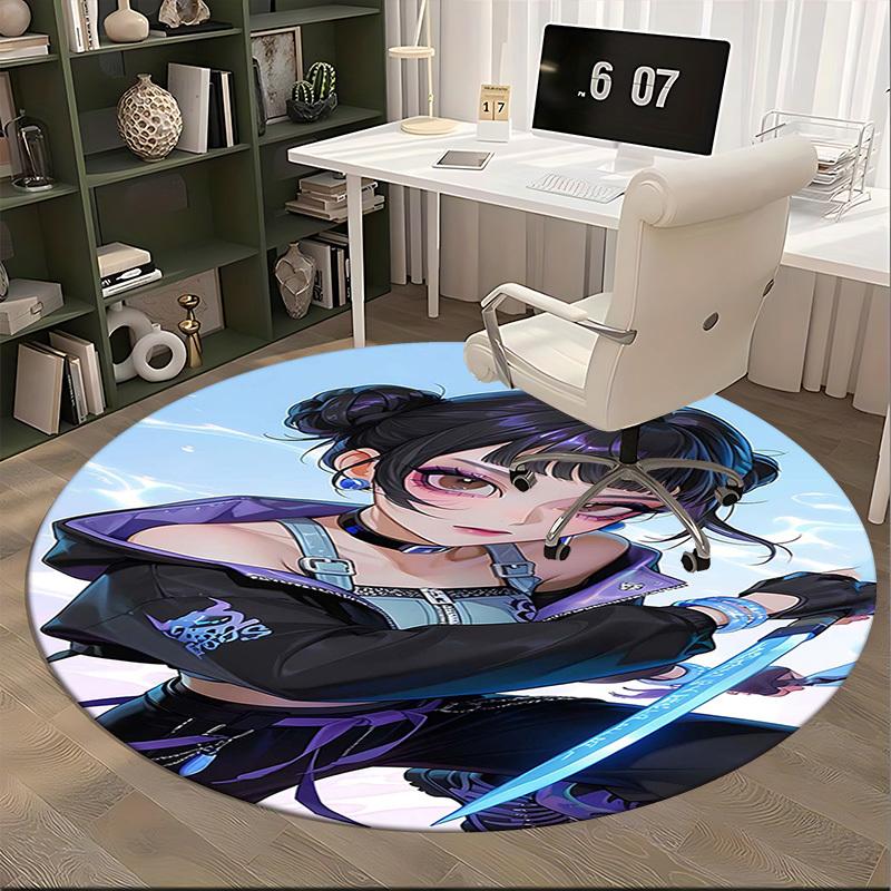 1pc Anime Design Round Carpet - Office Chair Mat, Non-Slip Rug for Home Decor, Gaming Room