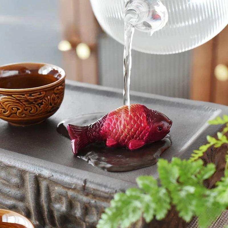1/2PCS Creative Color Changing Tea Pet Resin Tea Table Chinese Mascot Two Fish Report Happiness Zen Tea Ceremony