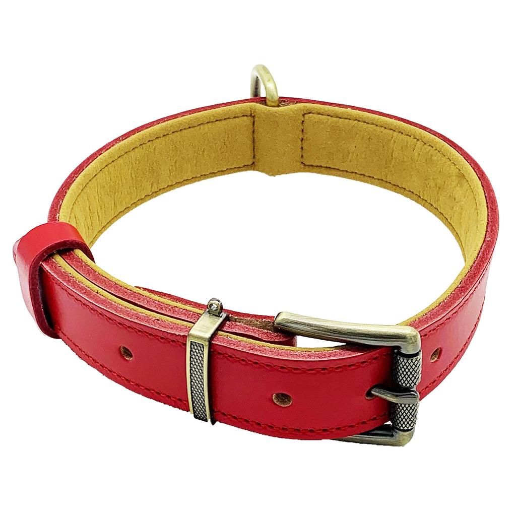 Beanspet Basic Hund Dickes Echtes Klassisches Leder Halsband Gürtel-Typ Halsband, Leder, (L, Rot)