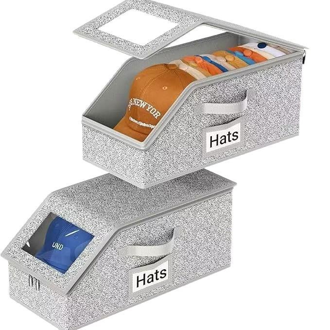 Foldable Dustproof Zipper Storage Box with Lid & Window for Baseball Caps - Large Capacity Drawer