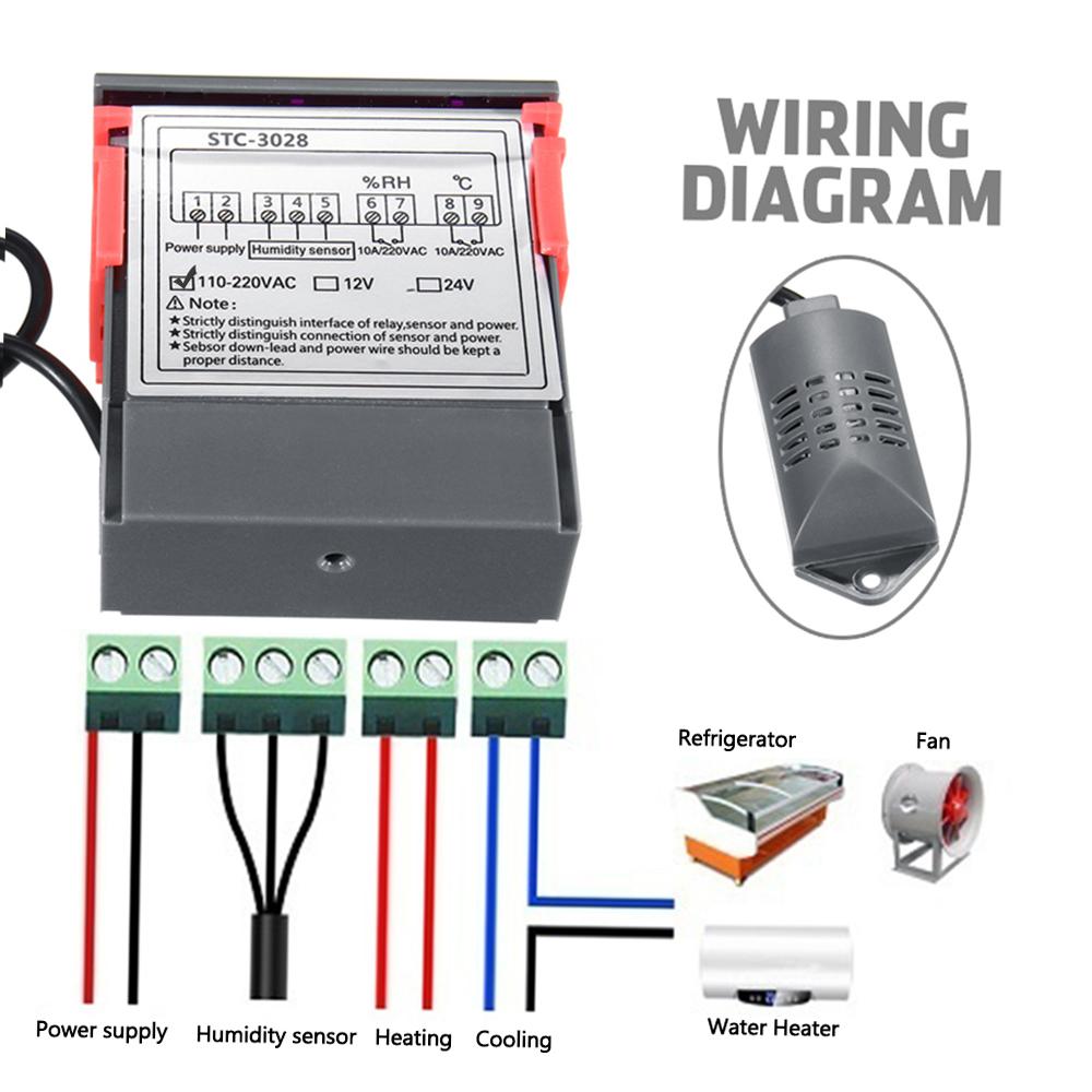 Digital Display Temperature&Humidity Controller Regulator Thermostat Hygrometer with Integrated Sensor Probe Relay