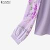 ZANZEA Women Casual Floral Print Splice Long Sleeve Round Neck Loose Blouse