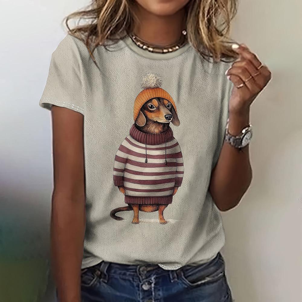 Fashion Animal Graphic Women's T-Shirt Funny Kawaii Animal Print T-Shirt Causal O-Neck Short Sleeve Tops Summer Woman Clothing