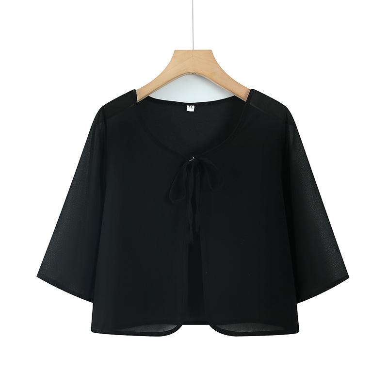 

2026 Summer Women s Short Mid-Sleeve Shawl Cardigan - Stylish, Lightweight, Versatile XL (Recommended 85-105jin) чёрный