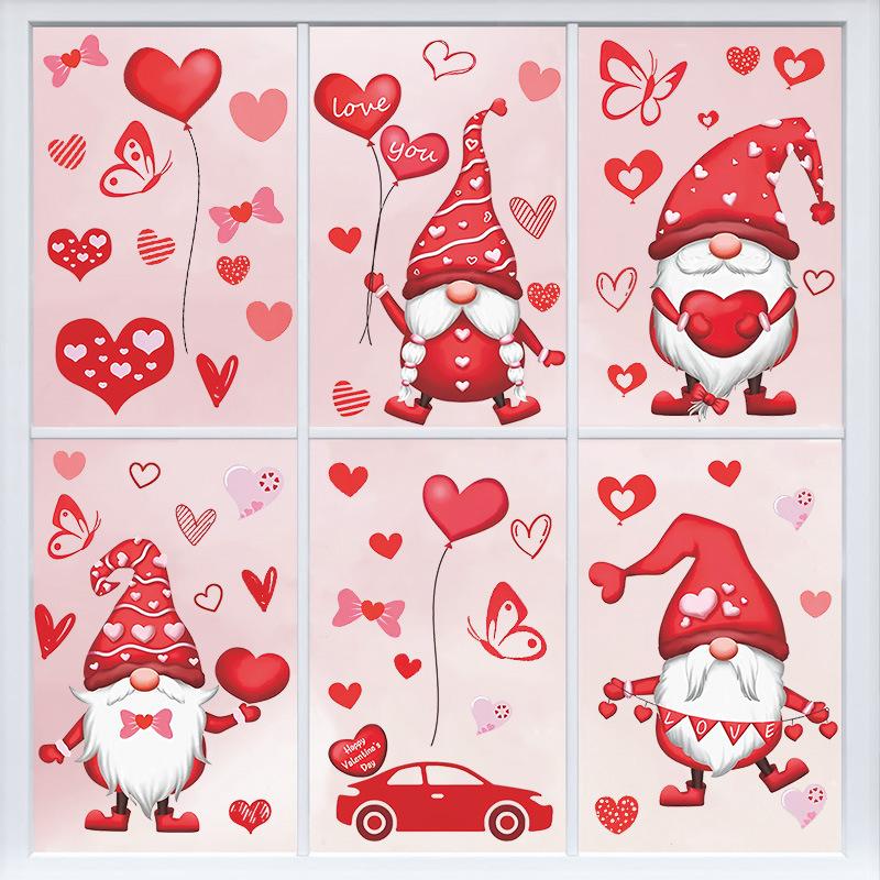 Valentine'S Day Love Window Sticker Cartoon Dwarf Pvc Self-Adhesive Marriage Wedding Wall Sticker Atmosphere Decoration Decals