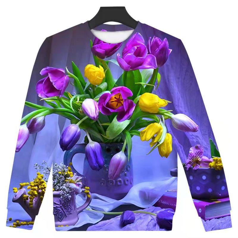 

2024 Весна и осень Повседневная 3D цифровая печать круглый вырез тонкий длинный рукав футболка удобный топ универсальный S - 6XL 6XL