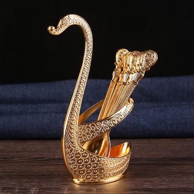 Light Luxury Fruit Fork Dessert Fruit Stick Pure Copper Swan Base Creative High-end Tableware Dim Sum Coffee Spoon Set