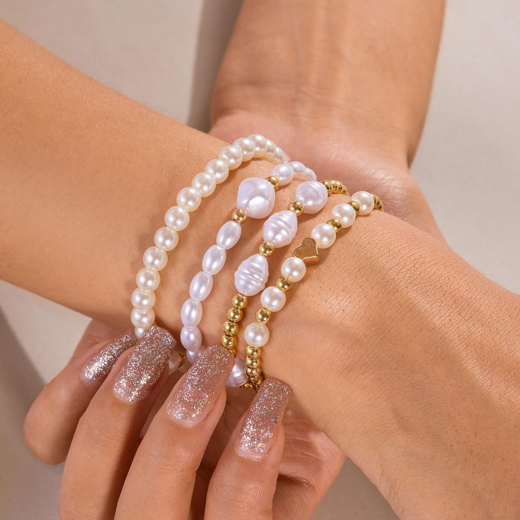 Artificial Pearl Beaded Bracelet With Geometric Oval Design For Womens Fashion Accessory