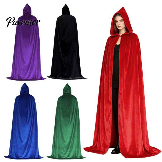 Theatrical Role Play Costume Unisex Adults Hooded Cloak, Velvet Vampire Wizard Cape, Renaissance Mysterious Witch Cape Medieval Halloween for Cosplay,