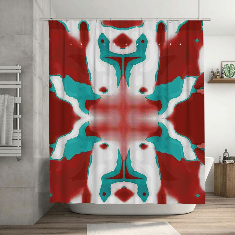 Kitchen Decor Shower Curtain with Red White Blue Floral Pattern for Bathroom Decoration Waterproof Fabric Printed Modern Home De