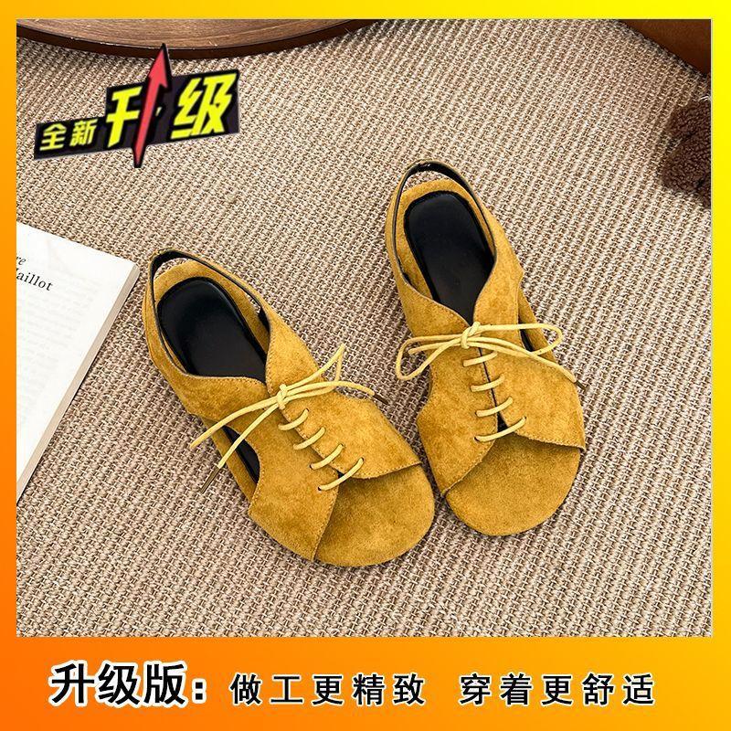 

Open-toed straps, flat-bottomed lace-up sandals, summer and autumn new fashion versatile retro niche single shoes 40