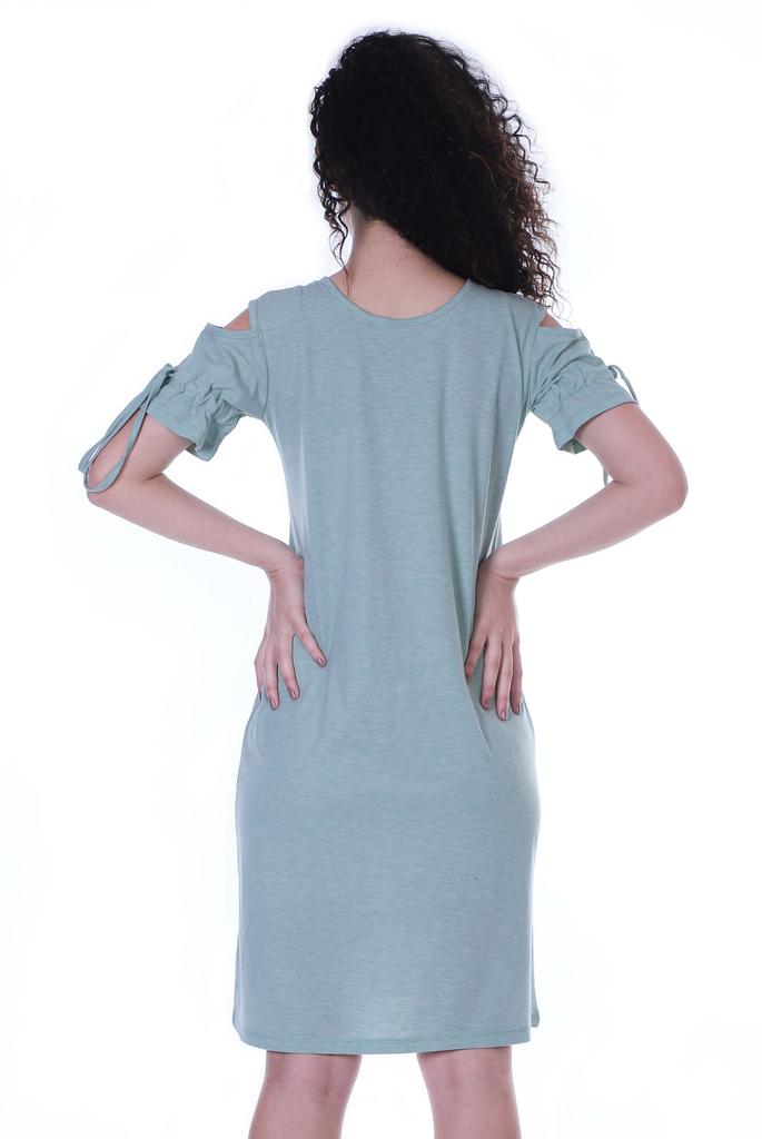 Moomaya Cold Shoulder T-shirt Dress Round Neck Casual Knee Length Summer Dresses For