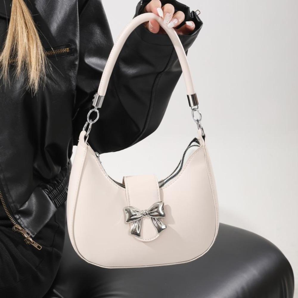 Y2k Style Dumpling Shoulder Bag Bow Half-moon Handbag Sweet Bowknot Crossbody Bag  Travel