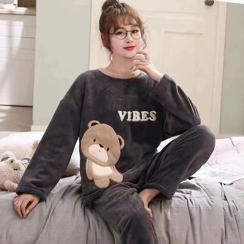 Cartoon Sweet Pajamas Women's Autumn and Winter Coral Fleece Thick Loose Large Size Suit