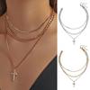 Layered Cross Necklace for Women Rhinestone Crystal Pendant Multi-Layer Choker Chain with Adjustable