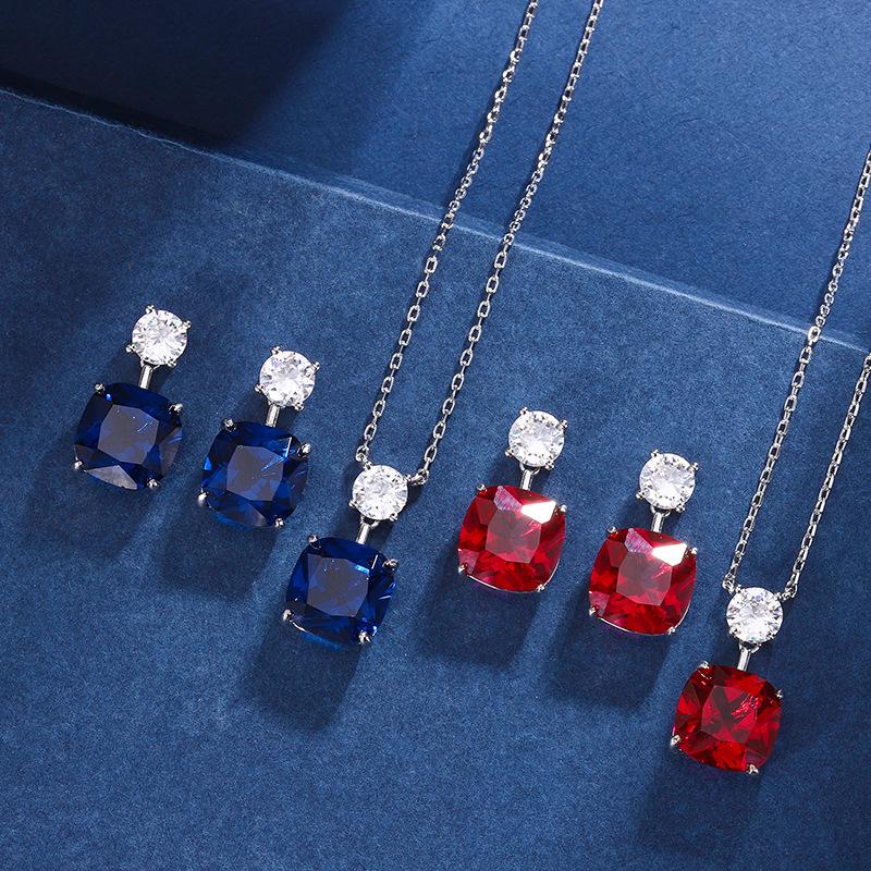 Jewelry Copper Bottom Gold-Plated Simulation Pigeon Blood Red Corundum Green Nano Blue Spinel Retro Temperament Set Main Stone