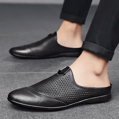 Módní letní pánské boty Černá kůže Business mule Casual boty Módní nazouvací Pánské mokasíny Poloviční pantofle Sapato Masculino Mokasín