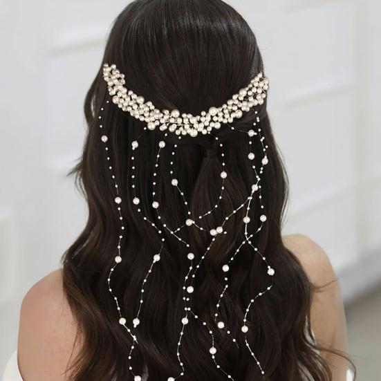 Women Hair Ornament Faux Pearl Rhinestone Flower Bridal Hair Comb Long Style Wedding Hair Accessories
