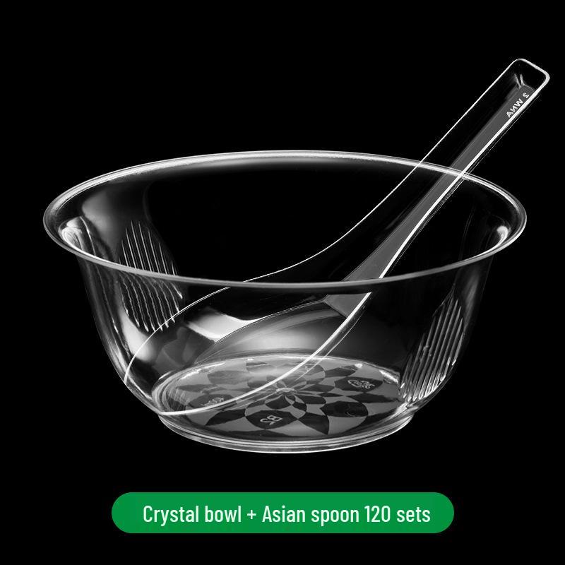 300ml Disposable Crystal Clear Plastic Bowl, Chopsticks, Cups, Plates & Cutlery Set for Hot Pot, Soup, Rice.