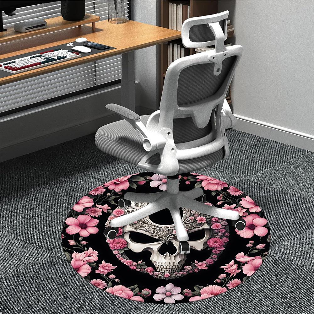 1pc Skull Flowers Office Round Area Rug, Indoor Mat Suitable For Office, Under Office Chairs Bedroom Living Room Home Decor, Room Deco