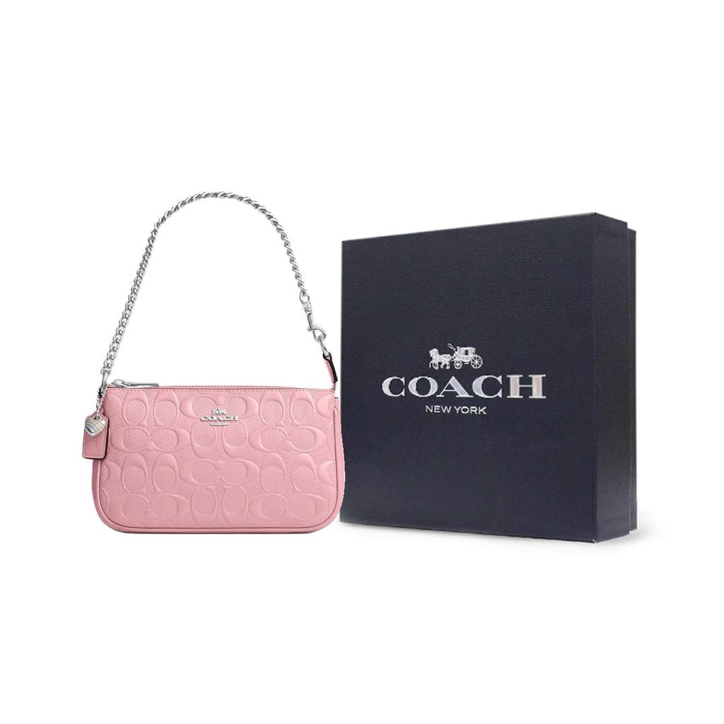 Coach Nolita 19 Heart Pendant Chain Handle Zipper Closure Patent Leather Handbag Small Women Handbag Pink CCZ27-SVPK