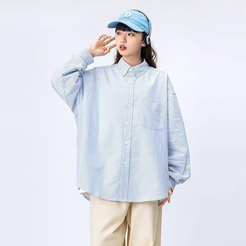 Women s Korean Style Striped Long-Sleeve Shirt Jacket - New Spring Casual Outerwear L синий