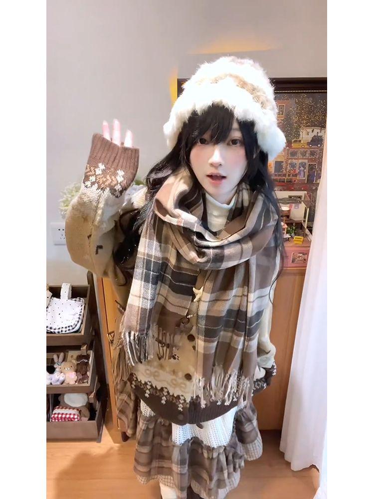 Vintage Forest-Inspired Plaid A-Line Skirt with Artistic Irregular Layers for Women - Autumn/Winter