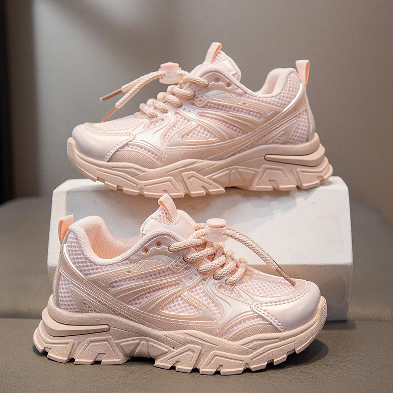 

Детская спортивная обувь Обувь для мальчиков Весенне-осенняя сетчатая дышащая детская обувь Кроссовки для девочек на толстой подошве Повседневная обувь для бега 37 розовый