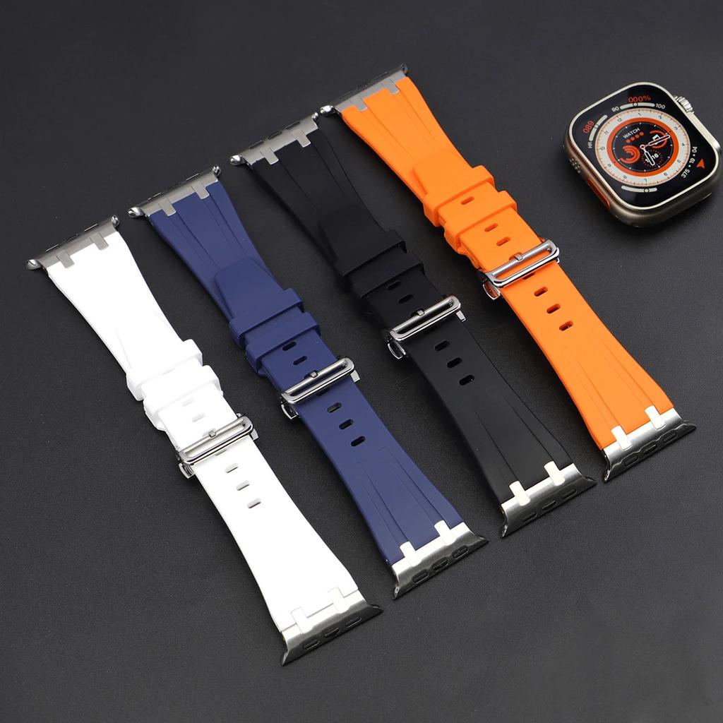 Soft Silicone Strap For Apple Watch Ultra 2 1 49mm Series 9 8 7 41 45mm Rubber Band For iWatch 6 5 4 se 42mm 44mm Mens Bracelet