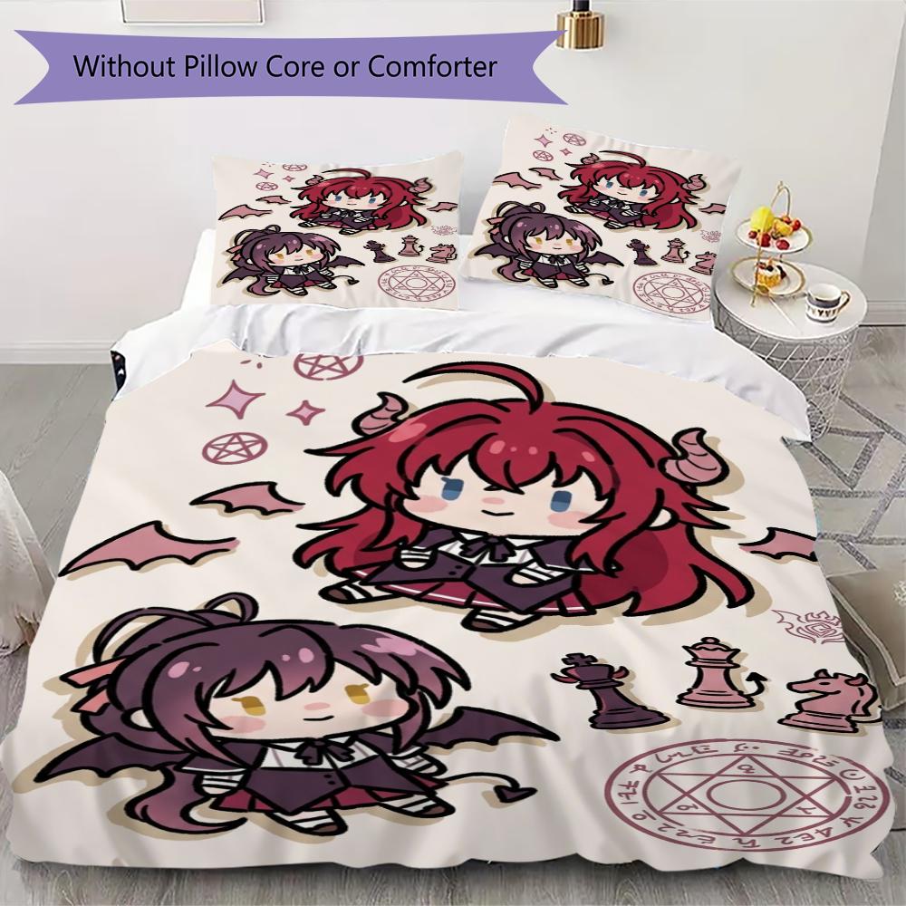High School DxD Pattern Bedding Uilt Set Uilt Cover Pillowcase Home Decoration Birthday Gift (1 * Duvet Cover + 2 * Pillowcase Without Core)