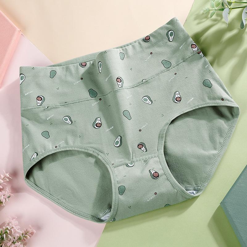 Ropa interior ajustada de cintura alta de algodón puro, ropa interior elástica estampada para mujer con pantalones triangulares que levantan la cadera