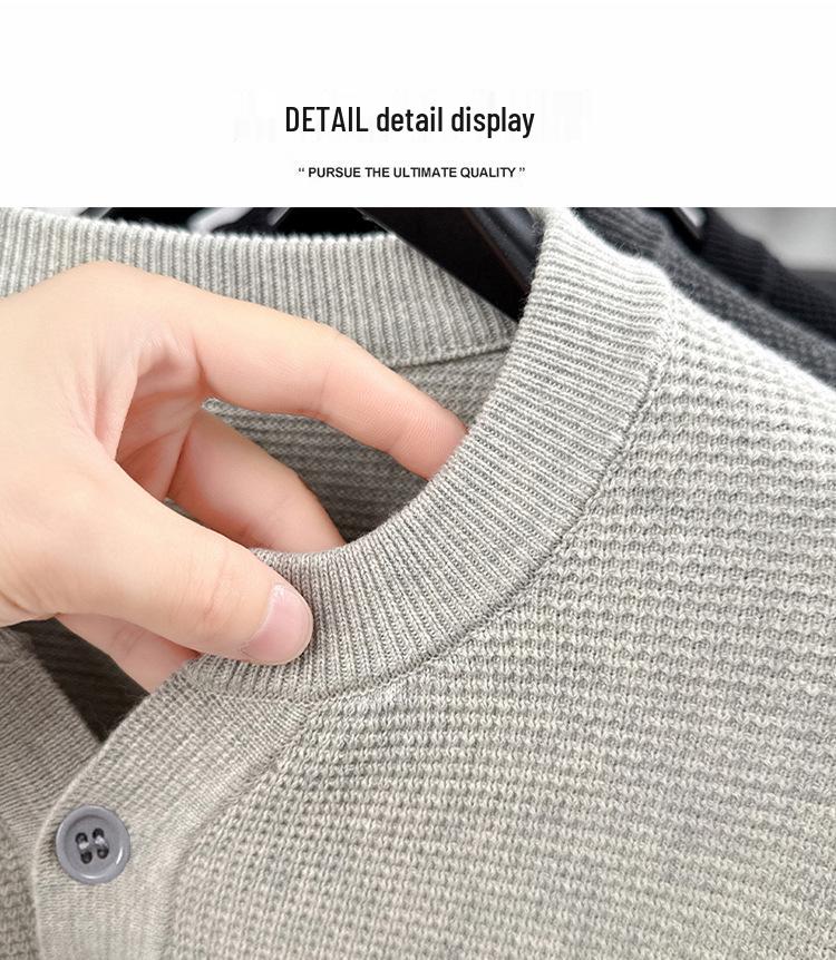 Men's Casual Cotton Knitwear Sweater - Solid Color, Long Sleeve, Versatile, Trendy Autumn/Winter Top