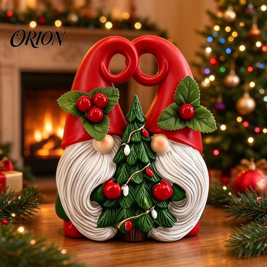 Indoor Christmas Party Supplies Gnome Figurine, Resin Swedish Tomte Statue with Xmas Tree/Gift Bag, Gnomes for Home Decor Collectible Holiday