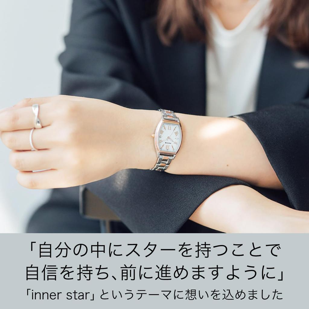 Citizen Wicca Solar Tech Tonneau Pink Solar Second Silver Radio-Controlled Watch, Waterproof, Shape, White, Gold, Radio-Controlled, Analog, Business,