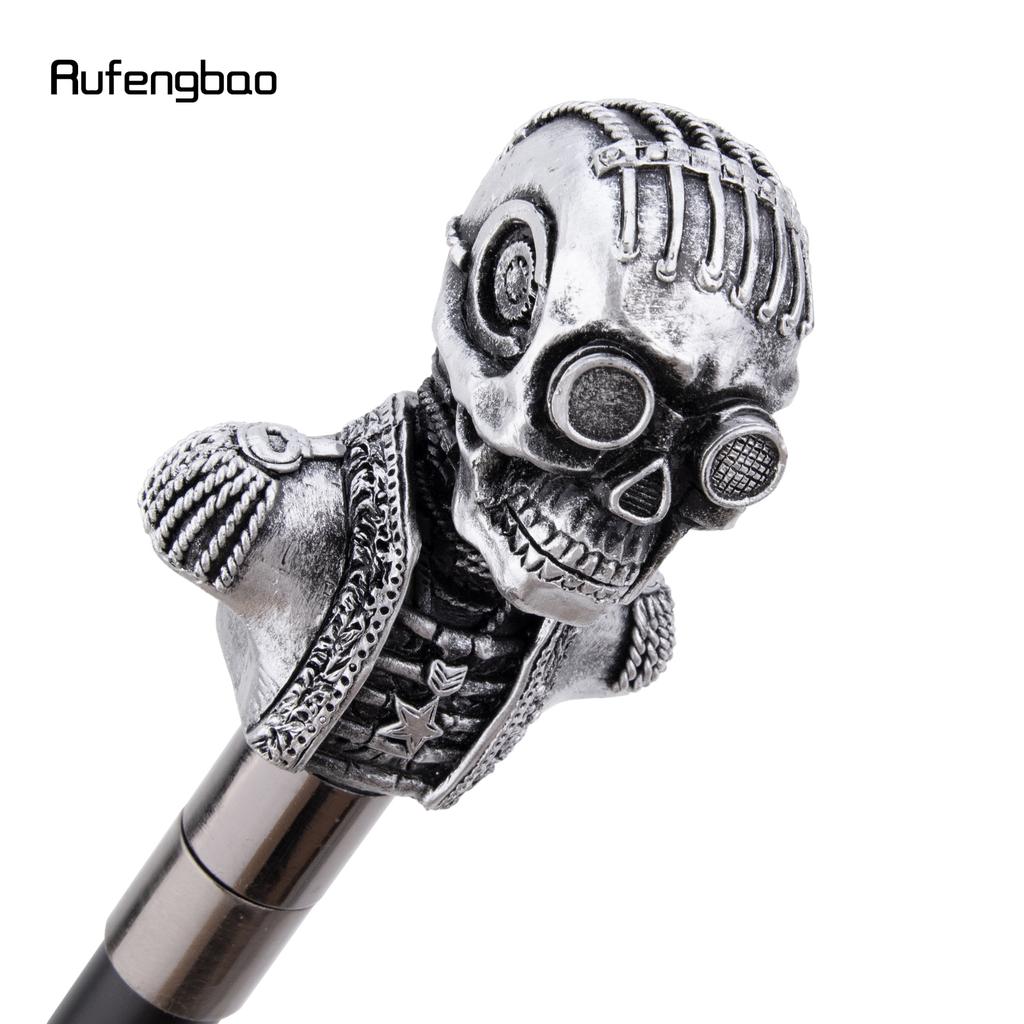 Silver Resin Skull Head Walking Cane Fashion Decorative Steel Stick Gentleman Elegant Cosplay Cane Knob Crosier 92cm