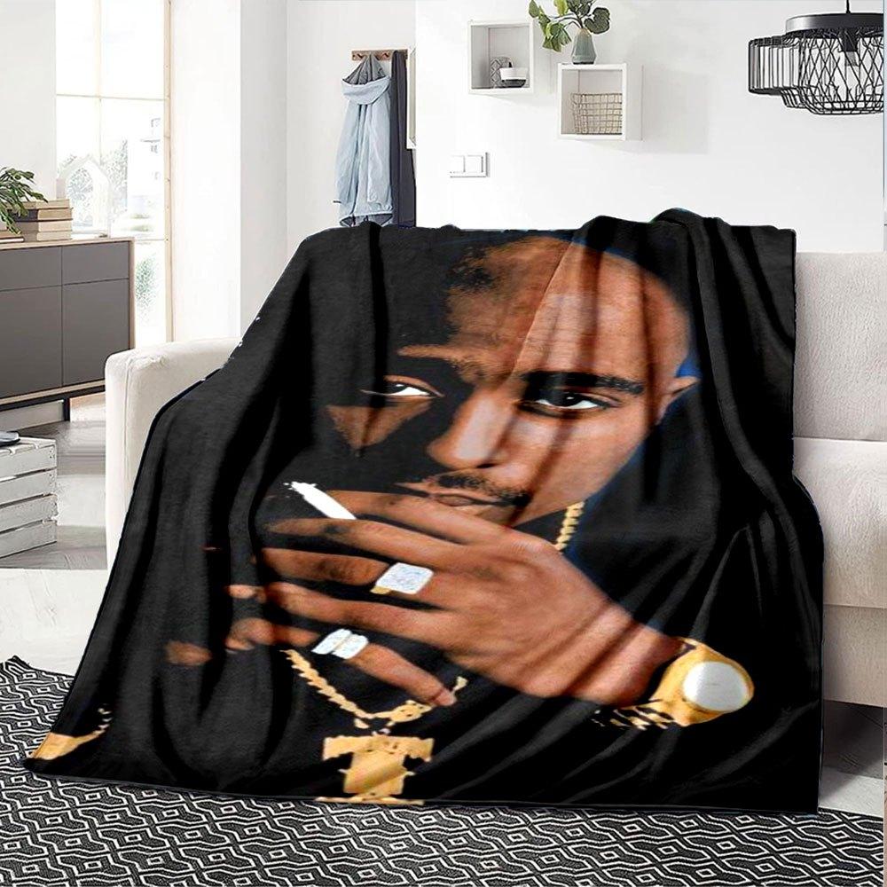1pc 2PacHip Hop Blanket Soft Lightweight All Season Multi Purpose Throw for Sofa, Bed, Office & Picnics, French Style with Iconic Album Art & Quotes