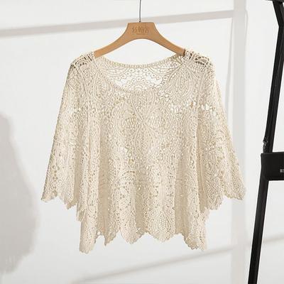 Hollow Apricot T-Shirt Damen Sommer Neue Strickwaren Rundhals Dünnes klimatisiertes Hemd Western Blossom
