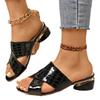 New Large Size Coarse Heel Slippers Shoes South East Asia Low Heel Fish Mouth Cross Belt Slippers